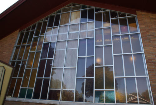 Stained Glass at front of auditorium